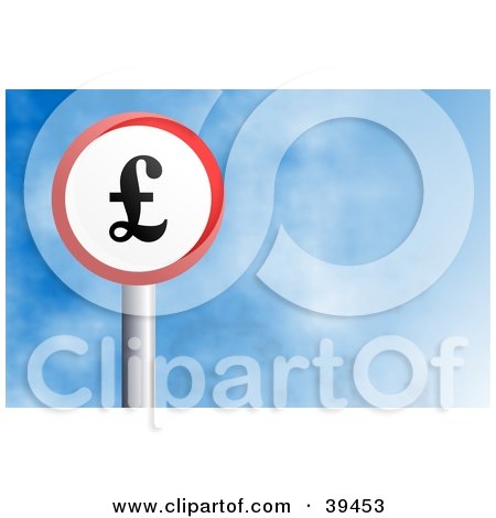 Clipart Illustration of a Red And White Circular Pound Sign Against A Blue Sky With Clouds by Prawny