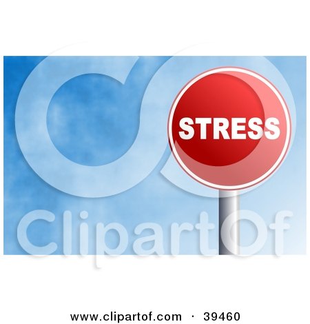 Clipart Illustration of a Red Stress Sign Against A Blue Sky With Clouds by Prawny