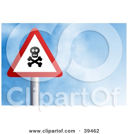 Clipart Illustration of a Red And White Triangular Jolly Roger Sign Against A Blue Sky With Clouds by Prawny