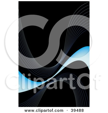 Clipart Illustration of a Thin And Gradient Wave Of Blue With Faint Waves On A Black Background by Arena Creative