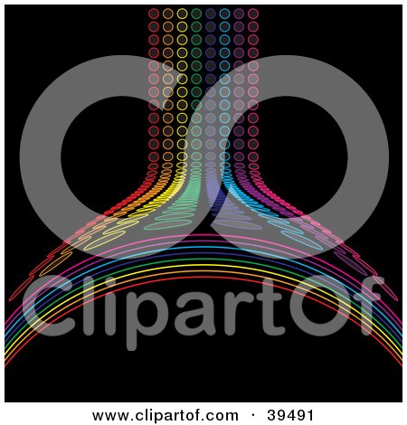 Clipart Illustration of a Rainbow Path Of Circles Flowing Forward And Separating To The Sides by Arena Creative