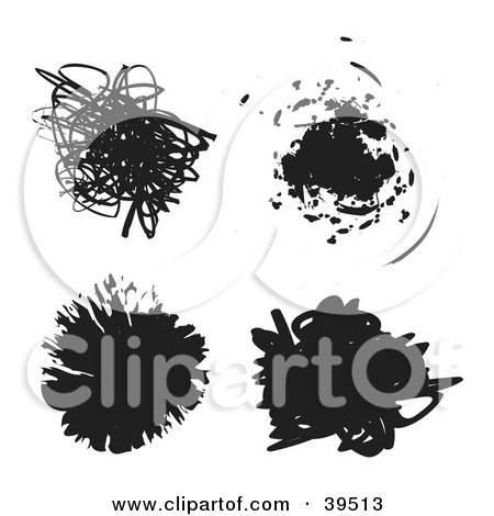 Clipart Illustration of Four Black Doodles And Splatters by Arena Creative