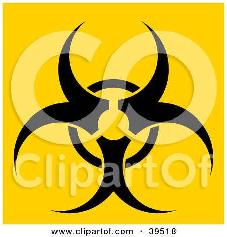 Clipart Illustration of a Black Biohazard Warning Symbol On A Bright Yellow Background by Arena Creative