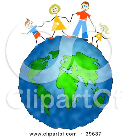Clipart Illustration of a Happy Caucasian Family Holding Hands On Top Of The Globe by Prawny