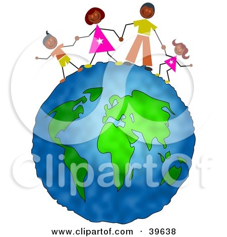 Clipart Illustration of a Happy Hispanic Family Holding Hands On Top Of The Globe by Prawny