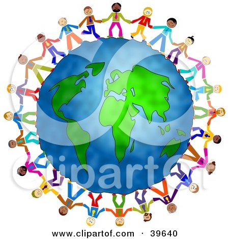 Clipart Illustration of Diverse Businessmen Holding Hands And Standing Around The World by Prawny