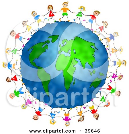 Clipart Illustration of Happy Children Standing On The Globe And Holding Hands by Prawny