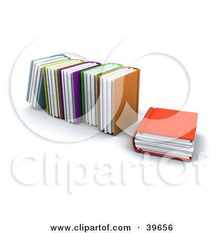 Clipart Illustration of an Orange Library Book Resting Beside Standing Books by KJ Pargeter