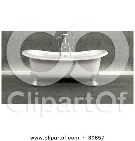 Clipart Illustration of a Classic Roll Top Bath Tub With Taps With Shower Attachments by KJ Pargeter
