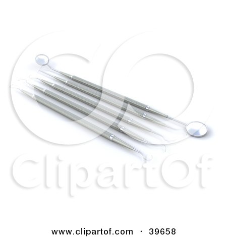 Clipart Illustration of Organized Silver Dental Tools by KJ Pargeter