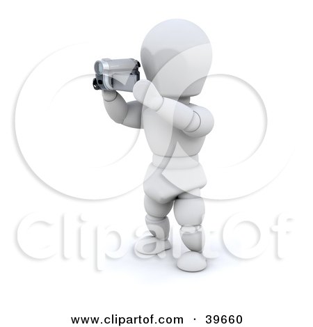 Clipart Illustration of a 3d White Character Catching a Film With a Handy Cam by KJ Pargeter