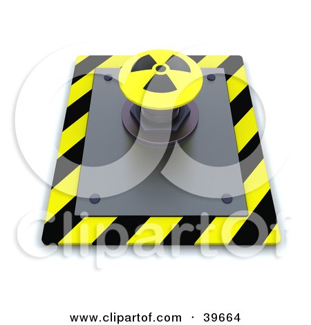Clipart Illustration of a Yellow Radioactive Push Button On A Control Panel by KJ Pargeter