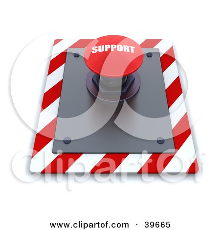Clipart Illustration of a Red Support Push Button On A Control Panel by KJ Pargeter