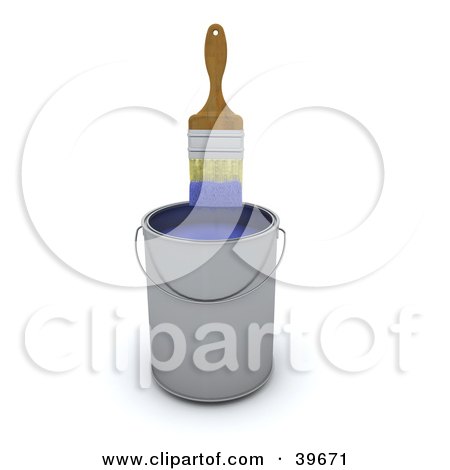 Clipart Illustration of a Brush Suspended Over A Can, Dripping Blue Paint by KJ Pargeter