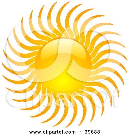 Clipart Illustration of a Bright And Shiny Orange And Yellow Summer Sun With Many Rays by KJ Pargeter