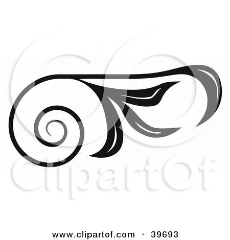 Clipart Illustration of a Black And White Leaf Design With A Curly Tendril by dero