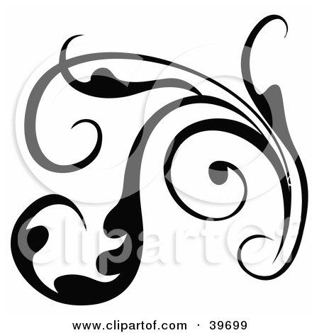 Clipart Illustration of a Lush Black And White Plant With Tendrils And Curled Leaves by dero