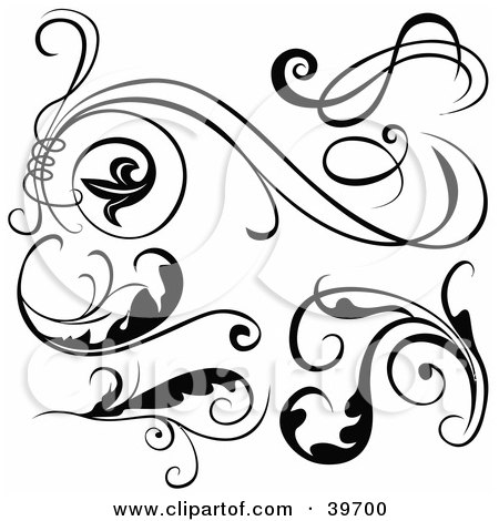 Clipart Illustration of Six Black And White Scroll Designs by dero
