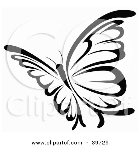 Clipart Illustration of a Pretty Black And White Flying Butterfly by dero