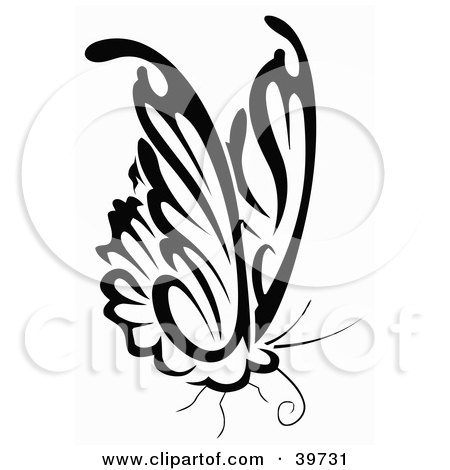 Clipart Illustration of a Perched Black And White Butterfly by dero