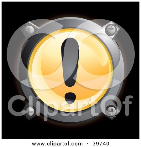 Clipart Illustration of a Chrome And Orange Exclamation Point Icon Button by Frog974