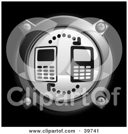 Clipart Illustration of a Chrome And Gray Networking Cell Phones Icon Button by Frog974