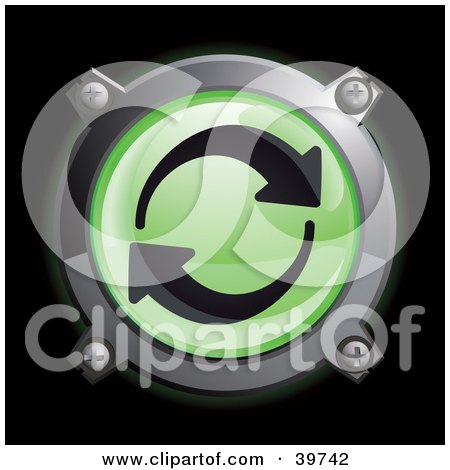 Clipart Illustration of a Chrome And Green Recycle Or Green Energy Icon Button by Frog974
