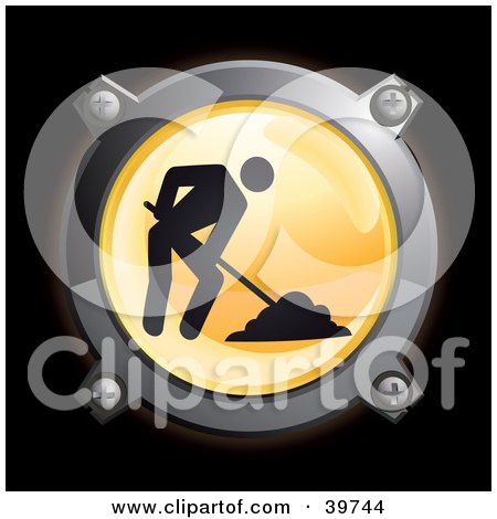 Clipart Illustration of a Chrome And Yellow Road Construction Digging Icon Button by Frog974