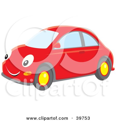 Clipart Illustration of a Happy Red Compact Car With Big Eyes by Alex Bannykh