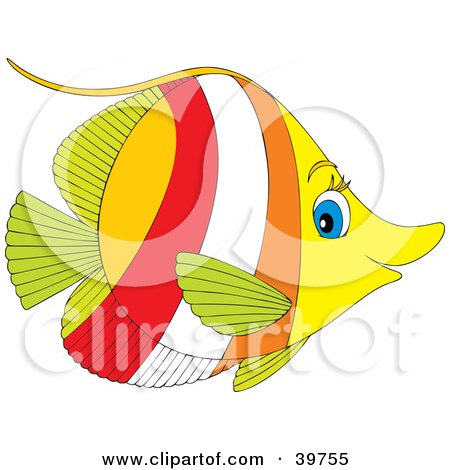 Clipart Illustration of a Profile Of A Green, Yellow, Red, White And Orange Fish by Alex Bannykh