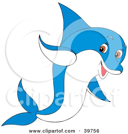 Clipart Illustration of a Playful Blue And White Dolphin With Brown Eyes by Alex Bannykh
