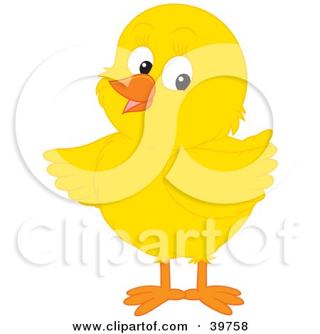 Clipart Illustration of an Adorable Yellow Chick Pointing His Wing To The Left by Alex Bannykh