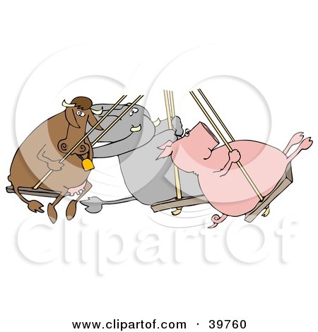 Clipart Illustration of a Cow, Elephant And Pig Swinging Together On A Playground by djart