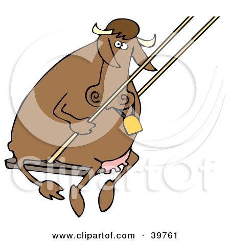 Clipart Illustration of a Playful Brown Cow Swinging by djart