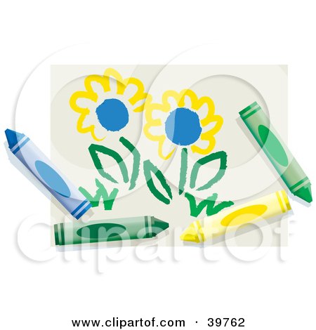 Clipart Illustration of a Child's Drawing Of Spring Flowers With Colorful Crayons by Dennis Holmes Designs