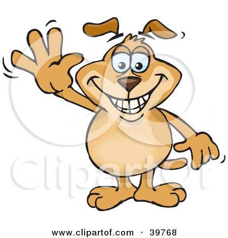 Clipart Illustration of a Friendly Doggy Character Grinning And Waving His Hand by Dennis Holmes Designs