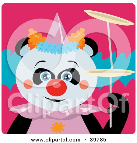 Clipart Illustration of a Blue Eyed Female Circus Clown Giant Panda Bear Doing A Balancing Stunt by Dennis Holmes Designs
