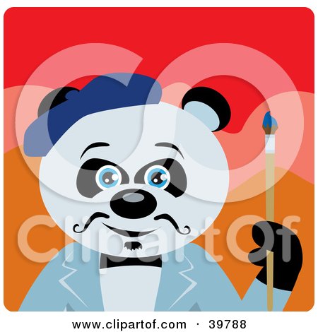 Clipart Illustration of a Blue Eyed Artist Giant Panda Bear Holding A Paintbrush by Dennis Holmes Designs