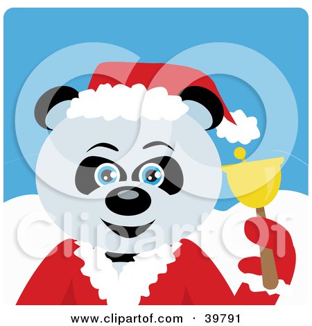 Clipart Illustration of a Blue Eyed Charity Bell Ringer Giant Panda Bear In A Santa Suit by Dennis Holmes Designs