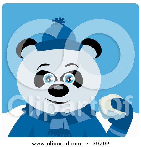Clipart Illustration of a Blue Eyed Male Giant Panda Bear In Blue, Throwing Snowballs by Dennis Holmes Designs