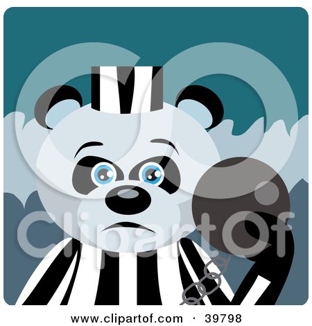 Clipart Illustration of a Blue Eyed Prisoner Giant Panda Bear Attached To A Ball And Chain by Dennis Holmes Designs