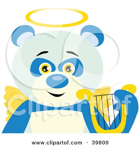 Clipart Illustration of An Angelic Panda Bear With Golden Wings And A Halo by Dennis Holmes Designs