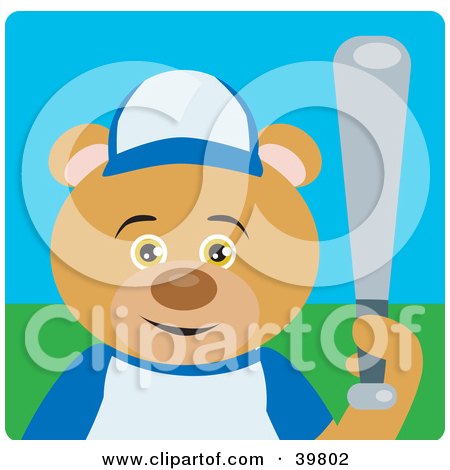 Clipart Illustration of a Brown Bear Playing Baseball On A Field by Dennis Holmes Designs