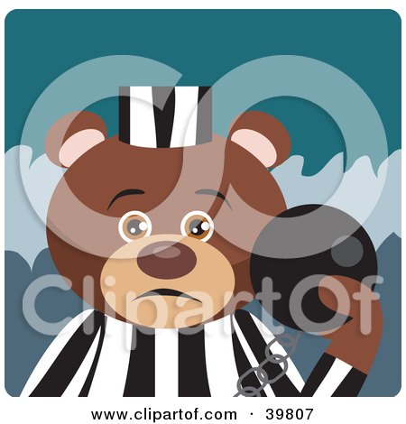 Clipart Illustration of a Brown Prisoner Teddy Bear Attached To A Ball And Chain by Dennis Holmes Designs