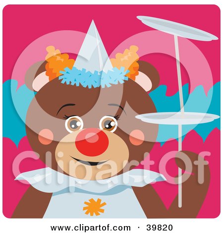 Clipart Illustration of a Brown Female Circus Clown Teddy Bear Doing A Balancing Stunt by Dennis Holmes Designs