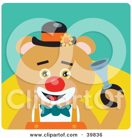 Clipart Illustration of a Brown Male Circus Clown Bear Honking A Horn by Dennis Holmes Designs