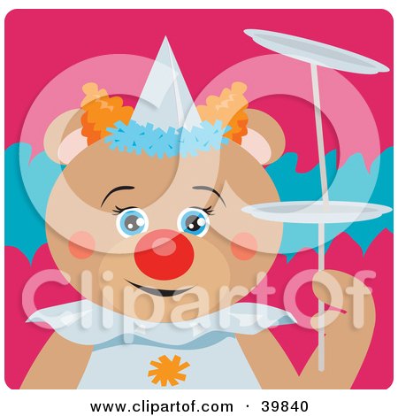 Clipart Illustration of a Blue Eyed Female Circus Clown Teddy Bear Doing A Balancing Stunt by Dennis Holmes Designs