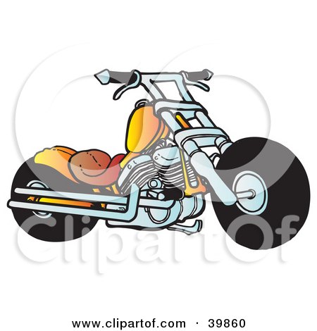 Clipart Illustration of an Orange And Chrome Chopper Motorcycle by Snowy