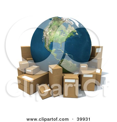 Clipart Illustration of Earth Surrounded By Cardboard Boxes For Shipping by Frank Boston