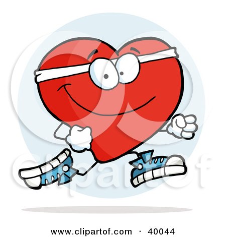 Clipart Illustration of a Healthy Red Heart Jogging Past by Hit Toon